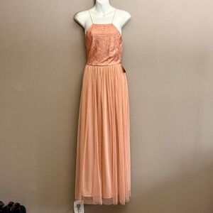 Rare London NWT Peach Blush Lace embroidered Detail Maxi dress Sz 4 Homecoming